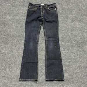 MEK Denim Brant Bootcut Jeans Womens 26x31 Dark Blue Wash Stretch Embroidered